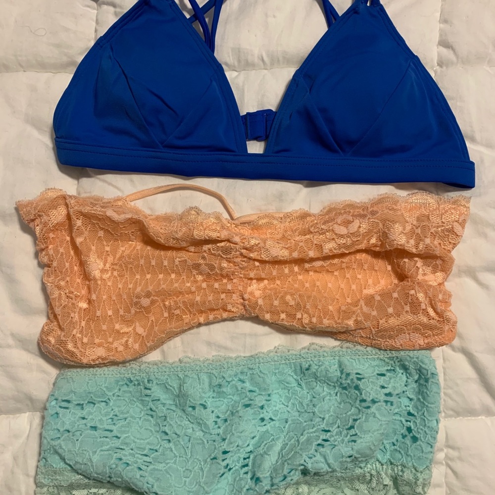 Bathing suit top size small and 2 bralettes